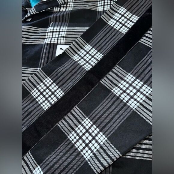 PUMA x RHUDE Plaid Longline Coach Coat Black White Check Turquoise Men's L NWT - Picture 11 of 12